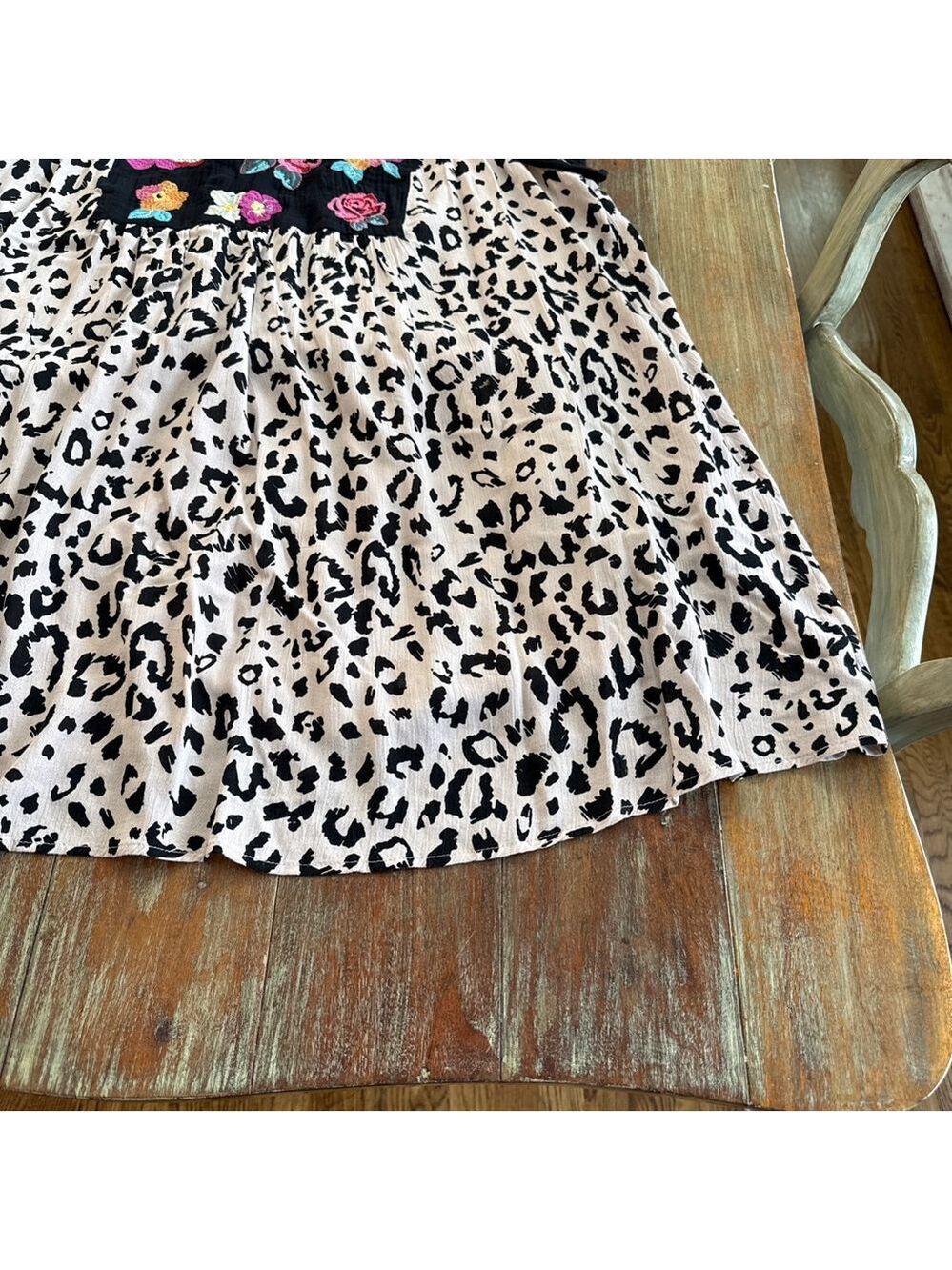 Savanna Jane Mini Dress 2X Beige Black Leopard Floral Multicolor Embroidery Boho - Picture 5 of 16